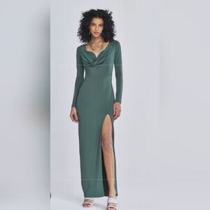 Gabrielle Union Elegant Green Long Sleeve Maxi Dress with Slit